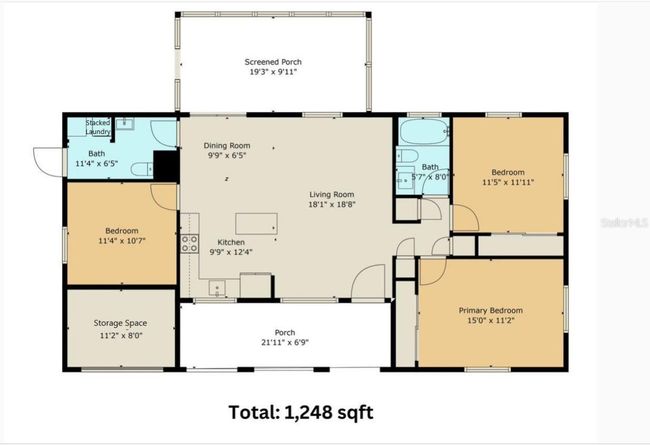 Floor Plan...3BD/1.5BA... 1248 sqft Living Space | Image 8