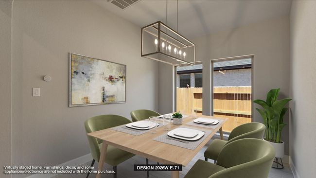 Tiled dining space with baseboards and a chandelier | Image 6