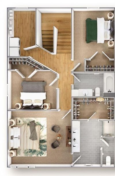 3D Rendering Second Story Floor Plan | Image 3