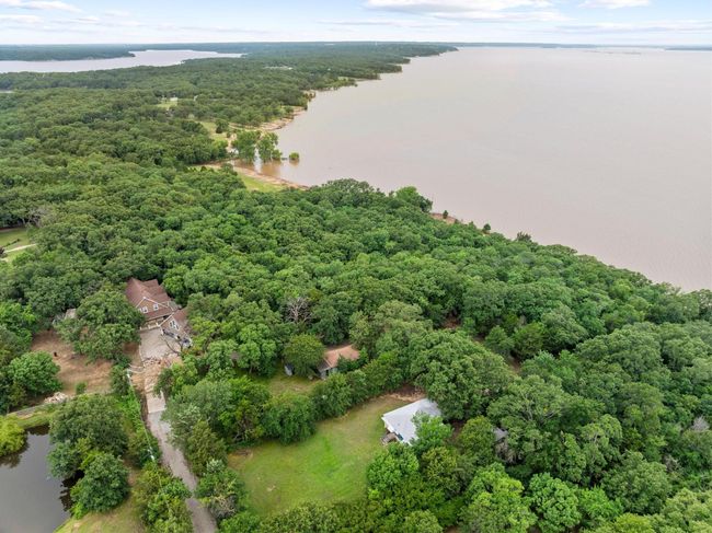 Drone / aerial view of a nearby body of water and a forest | Image 4