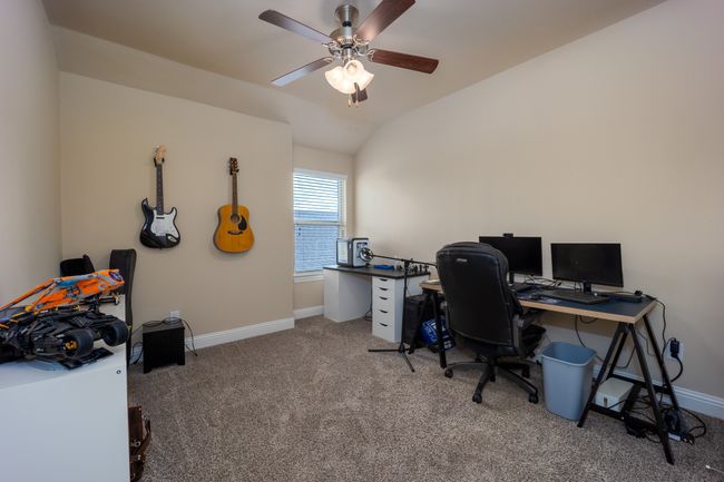 Upstairs Office space featuring lofted ceiling, carpet floors, and ceiling fan | Image 19