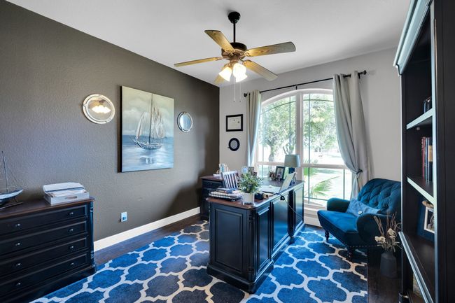 Home office with ceiling fan and dark hardwood / wood-style floors | Image 20