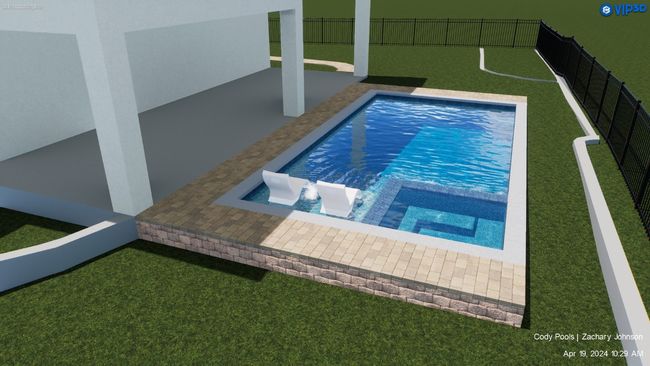 View of pool with a patio area, a pool with connected hot tub, and fence | Image 40