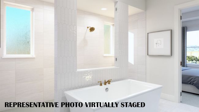 Featuring a walk through double shower, drying space and a free standing tub, this owner's bath is one for the ages! REPRESENTATIVE PHOTO VIRTUALLY STAGED | Image 13