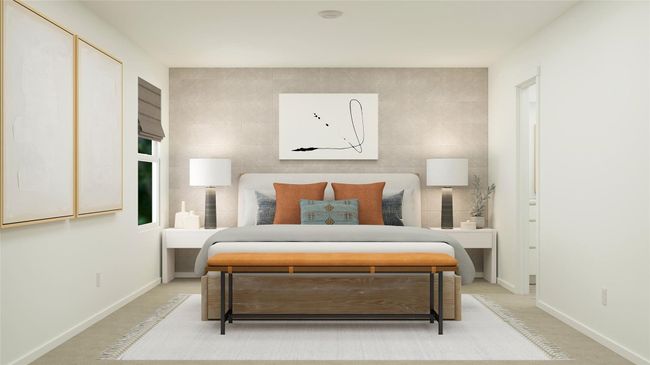 Bedroom featuring light colored carpet, tile walls, and baseboards | Image 7
