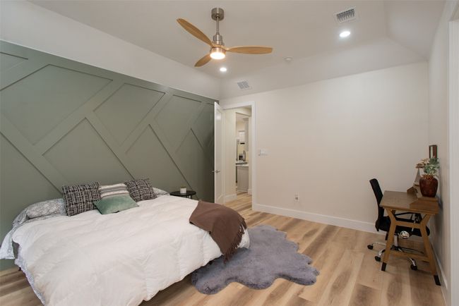 Bedroom with ceiling fan and light hardwood / wood-style flooring | Image 21