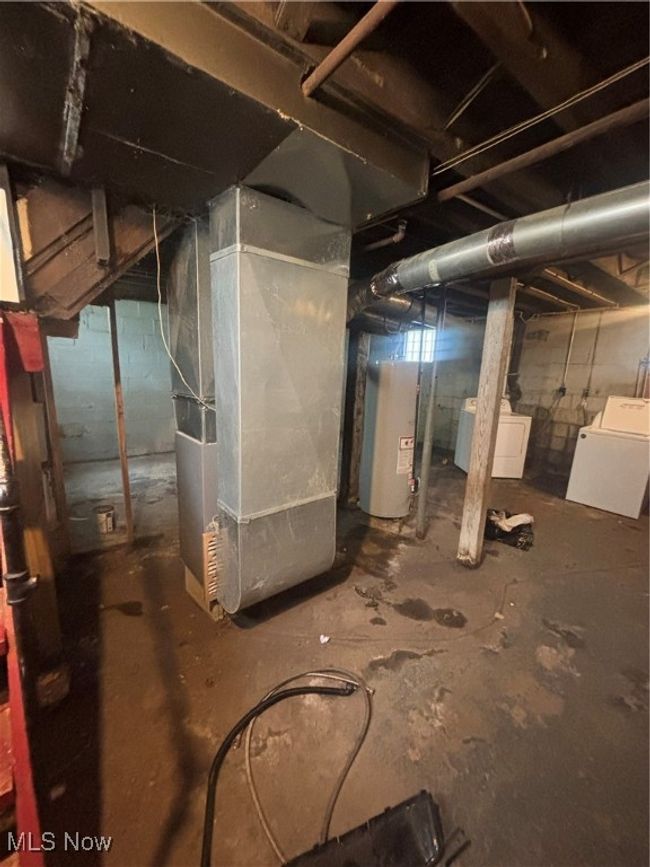 Unfinished basement with water heater, washing machine and clothes dryer, and heating unit | Image 10