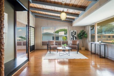 Upstairs lounging area with Japanese inspired architecture | Image 2