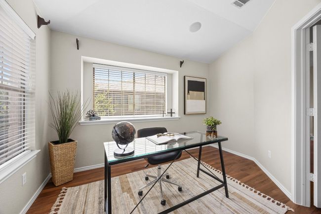 Office area or second bedroom with vinyl wood floors and high ceilings | Image 28