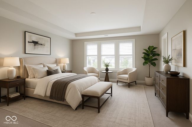 With large windows, tray ceilings and dual closets - this Primary Bedroom is a show stopper! (Virtually Staged) | Image 6
