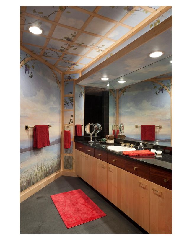 Can you spot all the hidden animals in this hand painted mural, in the half bath in the lower level of the Mary Hill Lodge? | Image 63