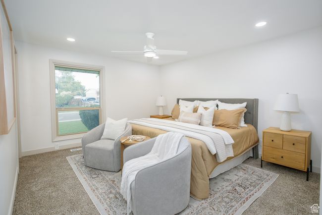 Carpeted bedroom featuring recessed lighting, baseboards, and ceiling fan | Image 20