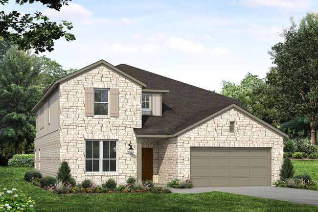 View of front of house with stone siding, a shingled roof, driveway, and an attached garage | Image 6