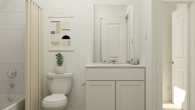 Bathroom featuring vanity and shower / bath combo with shower curtain | Image 16