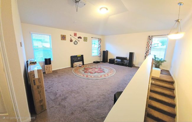 Living room featuring healthy amount of natural light, carpet floors, stairs, and lofted ceiling | Image 20