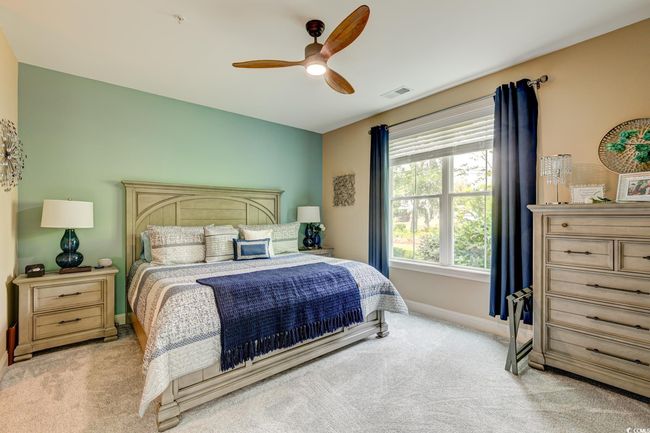 Carpeted bedroom featuring a walk in closet, ceiling fan, baseboards, and multiple windows | Image 18
