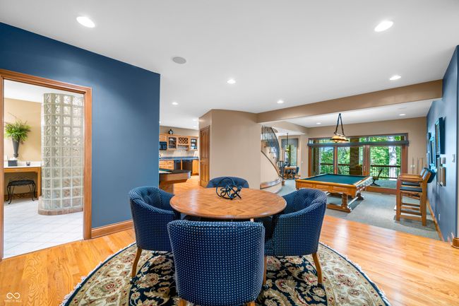 dining space with recessed lighting, billiards, baseboards, and light wood-style floors | Image 80