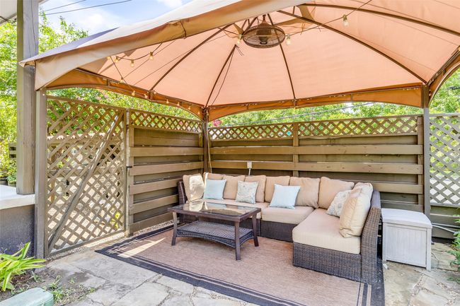 View of patio featuring outdoor lounge area and a gazebo | Image 38