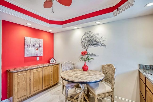 Dining area featuring ceiling fan, recessed lighting, crown molding, and baseboards | Image 22