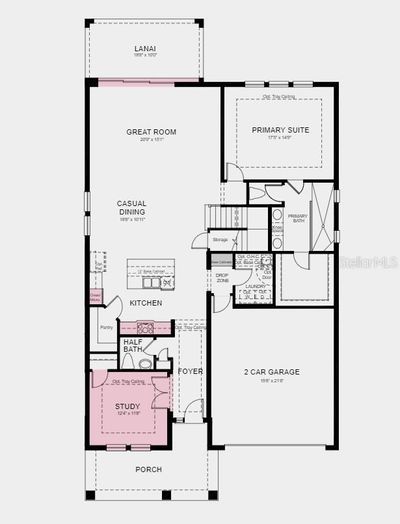 Floor Plan - Structural options added include; study in place of flex room, gourmet kitchen, sliding glass door at lanai, drop zone, and stand-up shower in bath three | Image 2