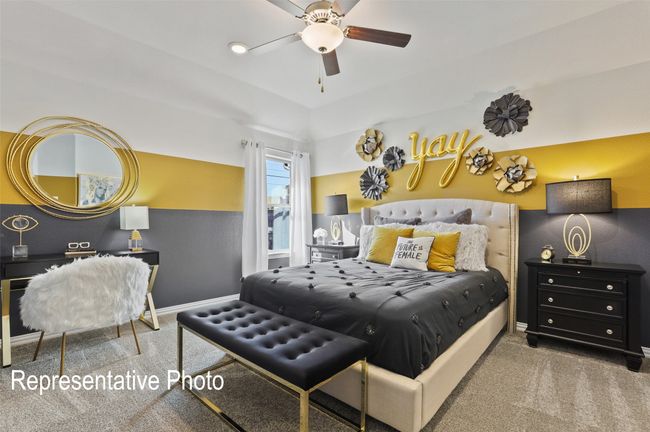 Bedroom with ceiling fan, baseboards, and carpet flooring | Image 15
