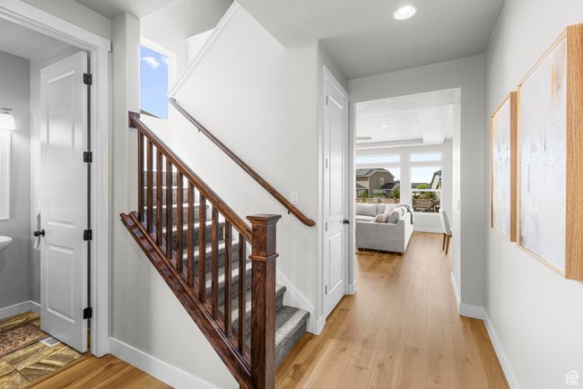 Stairs featuring baseboards, recessed lighting, and wood finished floors | Image 16