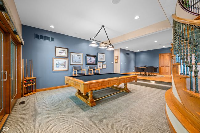 playroom featuring baseboards, visible vents, billiards, and carpet flooring | Image 77