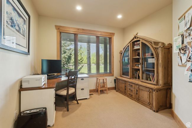 Home office with light carpet, baseboards, and recessed lighting | Image 18