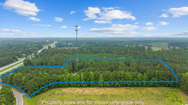 Aerial overview of property's location with property parcel outlined and a heavily wooded area | Image 11