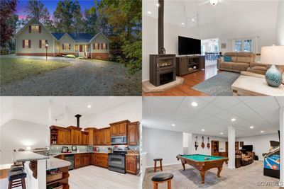 Game room with sink, light hardwood / wood-style flooring, pool table, and a wood stove | Image 1