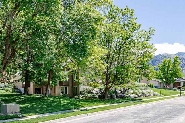 View of property hidden behind natural elements with a front lawn and a mountain view | Image 79
