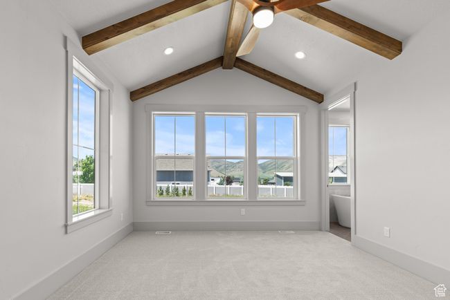 Carpeted spare room with a ceiling fan and recessed lighting | Image 24