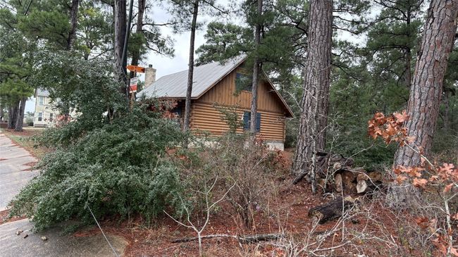 View of side of home with log siding, a chimney, and metal roof | Image 28