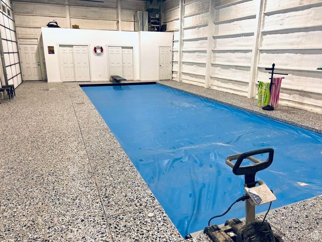 View of pool with a swimming pool. epoxy flooring and closed cell foam insulation with waterproof paint. | Image 78
