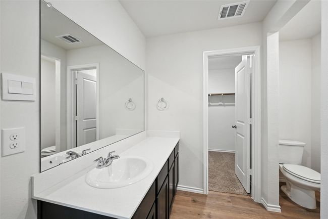 Bathroom featuring wood finished floors, vanity, and a walk in closet | Image 16