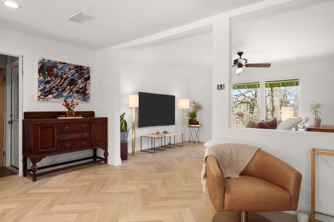 Sitting room featuring visible vents, a ceiling fan, and recessed lighting | Image 8