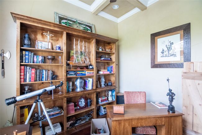 Office featuring ornamental molding, beamed ceiling, and coffered ceiling | Image 8