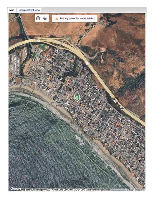Green icon identifies the lot in this satellite image. Close proximity to beach and pier. | Image 6