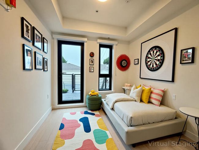 Bedroom with a raised ceiling, baseboards, access to outside, and light wood-style flooring | Image 28