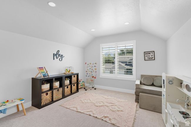 Bedroom 4 featuring vaulted ceiling, carpet, and recessed lighting | Image 26